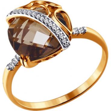Золотое кольцо SOKOLOV 713899_s с раухтопазом, фианитами 1 Золотое кольцо SOKOLOV 713899_s с раухтопазом, фианитами 1