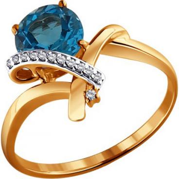 Золотое кольцо SOKOLOV 713913_s с топазом, фианитами 1 Золотое кольцо SOKOLOV 713913_s с топазом, фианитами 1
