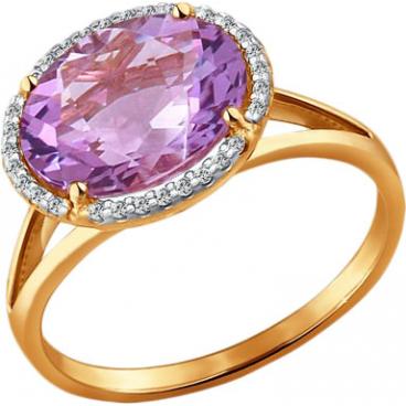 Золотое кольцо SOKOLOV 713925_s с аметистом, фианитами 1 Золотое кольцо SOKOLOV 713925_s с аметистом, фианитами 1