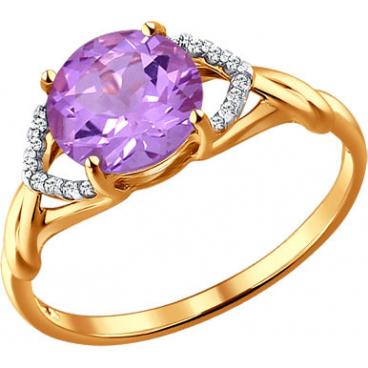Золотое кольцо SOKOLOV 714018_s с аметистом, фианитами 1