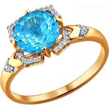 Золотое кольцо SOKOLOV 714019_s с топазом, фианитами 1 Золотое кольцо SOKOLOV 714019_s с топазом, фианитами 1