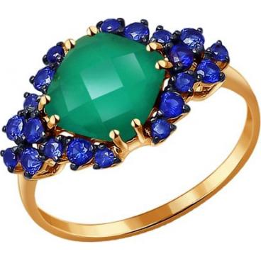 Золотое кольцо SOKOLOV 714131_s с хризопразом, гидротермальными сапфирами 1