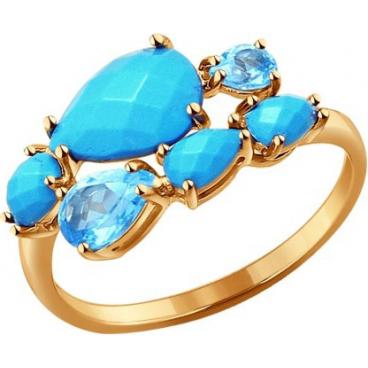 Золотое кольцо SOKOLOV 714232_s с бирюзой, топазами 1