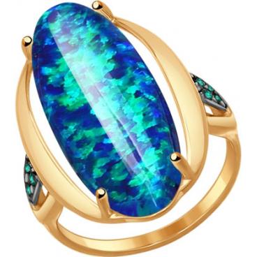 Золотой перстень SOKOLOV 714550_s с искусственным опалом, фианитами 1