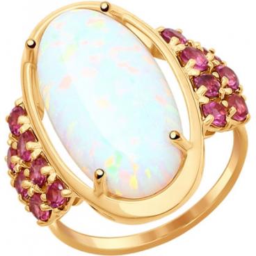 Золотой перстень SOKOLOV 714585_s с искусственным опалом, родолитами 1