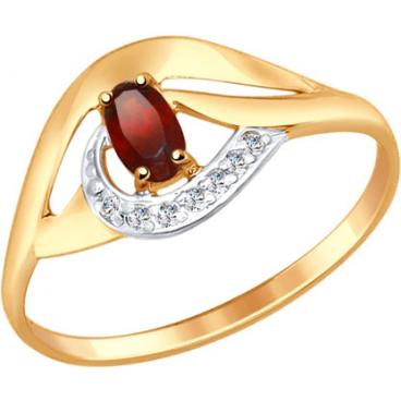 Золотое кольцо SOKOLOV 714642_s с гранатом, фианитами 1 Золотое кольцо SOKOLOV 714642_s с гранатом, фианитами 1