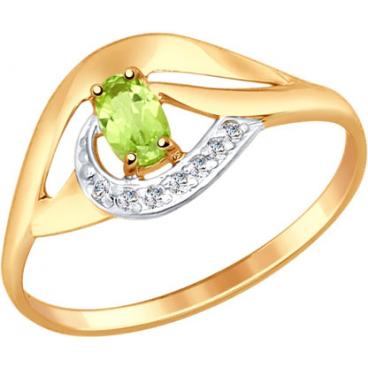 Золотое кольцо SOKOLOV 714643_s с хризолитом, фианитами 1 Золотое кольцо SOKOLOV 714643_s с хризолитом, фианитами 1