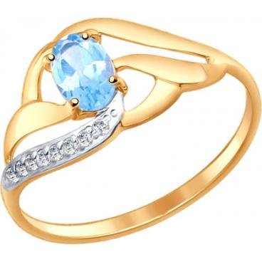 Женское золотое кольцо SOKOLOV 714646_s с топазом, фианитами 1 Женское золотое кольцо SOKOLOV 714646_s с топазом, фианитами 1
