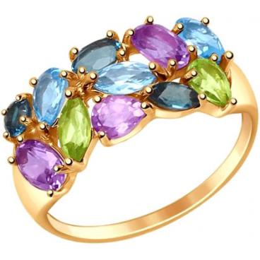 Золотое кольцо SOKOLOV 714682_s с топазами, аметистами, хризолитами 1