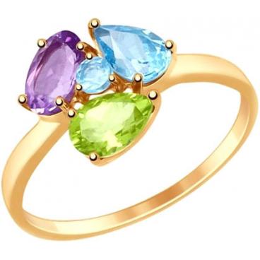 Золотое кольцо SOKOLOV 714818_s с топазами, аметистом, хризолитом 1