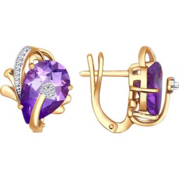 Золотые серьги SOKOLOV 722483_s с аметистами, фианитами 1 Золотые серьги SOKOLOV 722483_s с аметистами, фианитами 1