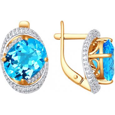 Золотые серьги SOKOLOV 722978_s с топазами, фианитами 1 Золотые серьги SOKOLOV 722978_s с топазами, фианитами 1