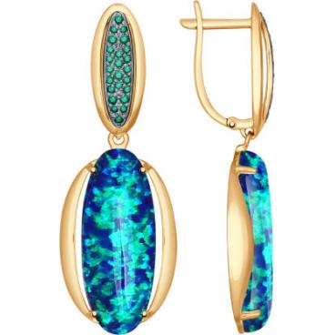 Золотые серьги SOKOLOV 724689_s с искусственными опалами, фианитами 1