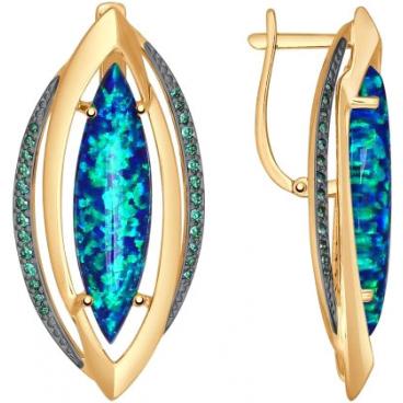 Золотые длинные серьги SOKOLOV 724692_s с искусственными опалами, фианитами 1