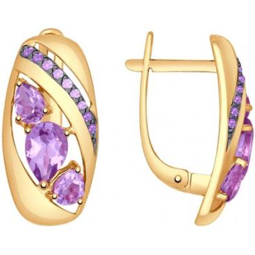 Золотые серьги SOKOLOV 724700_s с аметистами, фианитами 1
