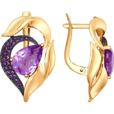 Золотые серьги СОКОЛОВ 724810_s с аметистами, фианитами 1