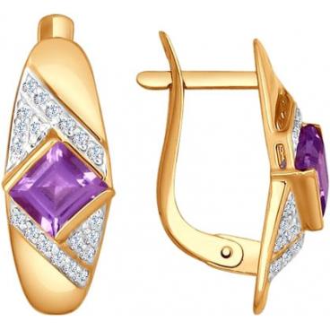 Золотые серьги SOKOLOV 724845_s с аметистами, фианитами 1