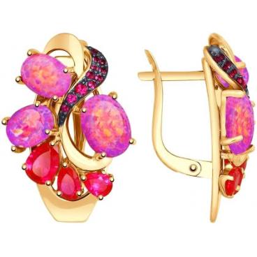 Золотые серьги SOKOLOV 725070_s с искусственными опалами, корундами, фианитами 1