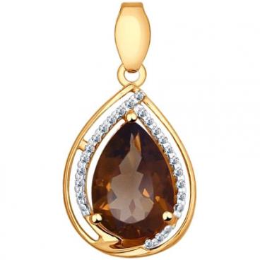 Золотой кулон SOKOLOV 731213_s с раухтопазом, фианитами 1 Золотой кулон SOKOLOV 731213_s с раухтопазом, фианитами 1