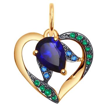 Золотой кулон SOKOLOV 731482_s c фианитом, корундами 1