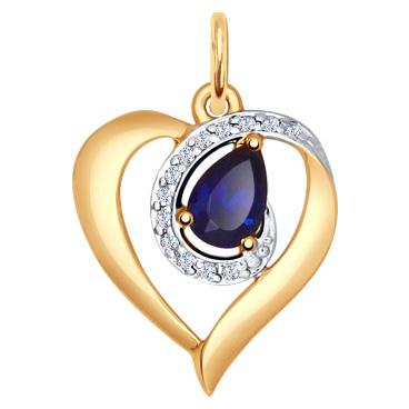 Золотой кулон СОКОЛОВ 731483_s c фианитом, корундами 1