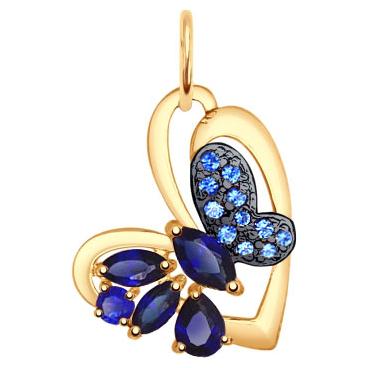 Золотой кулон СОКОЛОВ 731505_s c фианитом, корундами 1