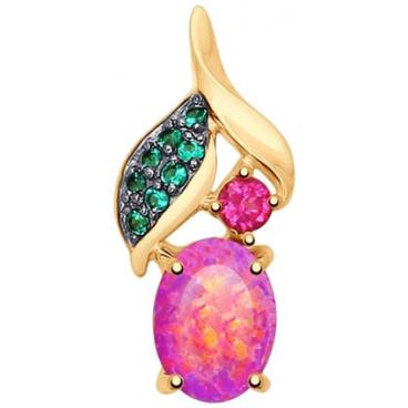 Золотой кулон SOKOLOV 731578_s c фианитом, корундами, опалом 1 Золотой кулон SOKOLOV 731578_s c фианитом, корундами, опалом 1