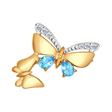 Золотая брошка SOKOLOV 740130_s с топазами, фианитами 1 Золотая брошка SOKOLOV 740130_s с топазами, фианитами 1