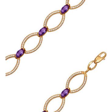 Золотой браслет цепь SOKOLOV 750145_s с аметистами, фианитом 1