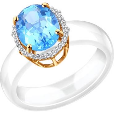 Керамическое кольцо SOKOLOV 790003_s с топазом, фианитами 1 Керамическое кольцо SOKOLOV 790003_s с топазом, фианитами 1