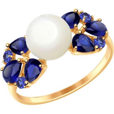 Золотое кольцо SOKOLOV 791024_s с жемчугом, корундами 1