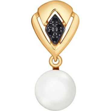 Золотой кулон SOKOLOV 793041_s c жемчугом, фианитом, черным фианитом 1 Золотой кулон SOKOLOV 793041_s c жемчугом, фианитом, черным фианитом 1
