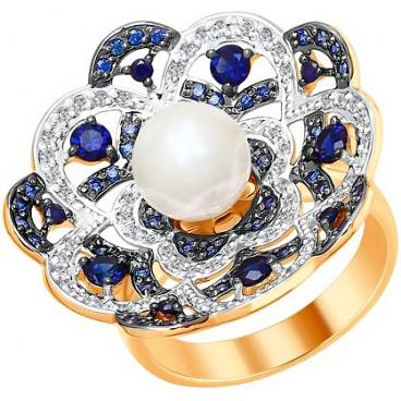 Золотое кольцо SOKOLOV 8010056_s с жемчугом, бриллиантами, корундами 1