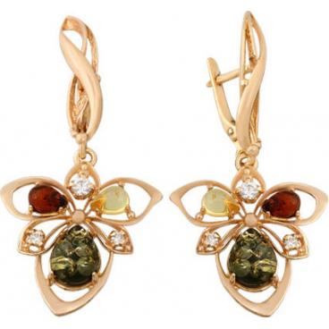 Серебряные серьги Национальное Достояние 821206P-nd с янтарем, цирконами 1 Серебряные серьги Национальное Достояние 821206P-nd с янтарем, цирконами 1