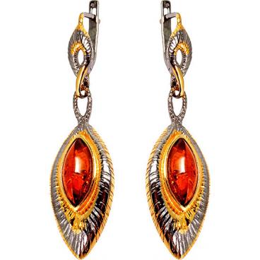 Серебряные длинные серьги Национальное Достояние 821915-nd с янтарем 1 Серебряные длинные серьги Национальное Достояние 821915-nd с янтарем 1