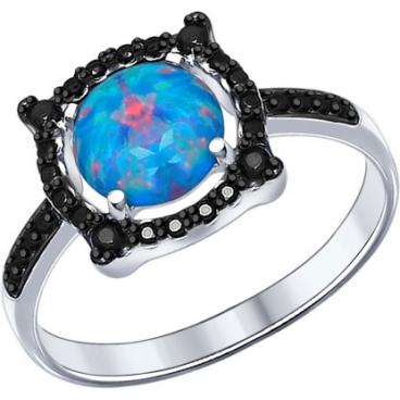 Серебряное кольцо СОКОЛОВ 83010010_s с искусственным опалом, фианитами 1