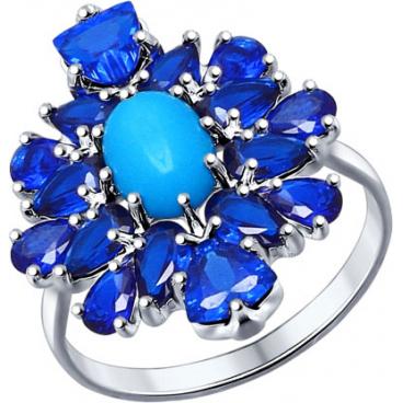 Серебряное кольцо СОКОЛОВ 83010016_s с искусственной бирюзой, фианитами 1 Серебряное кольцо СОКОЛОВ 83010016_s с искусственной бирюзой, фианитами 1