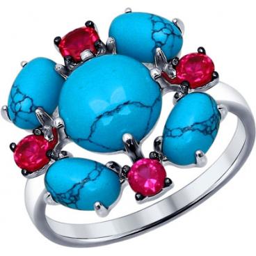 Серебряное кольцо СОКОЛОВ 83010019_s с бирюзой, фианитами 1 Серебряное кольцо СОКОЛОВ 83010019_s с бирюзой, фианитами 1