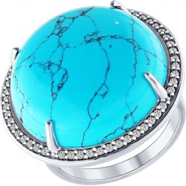 Серебряный перстень SOKOLOV 83010035_s с искусственной бирюзой, фианитами 1 Серебряный перстень SOKOLOV 83010035_s с искусственной бирюзой, фианитами 1