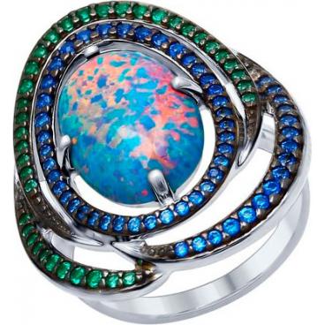 Серебряный перстень SOKOLOV 83010045_s с искусственным опалом, фианитами 1