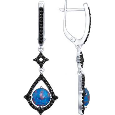 Серебряные длинные серьги SOKOLOV 83020005_s с искусственными опалами, фианитами 1