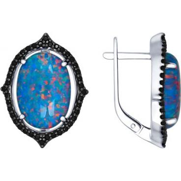 Серебряные серьги SOKOLOV 83020009_s с искусственными опалами, фианитами 1