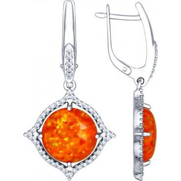 Серебряные серьги SOKOLOV 83020014_s с искусственными опалами, фианитами 1