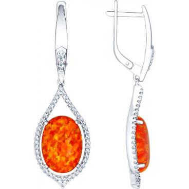 Серебряные длинные серьги SOKOLOV 83020015_s с искусственными опалами, фианитами 1