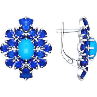 Серебряные серьги SOKOLOV 83020017_s с искусственной бирюзой, фианитами 1 Серебряные серьги SOKOLOV 83020017_s с искусственной бирюзой, фианитами 1