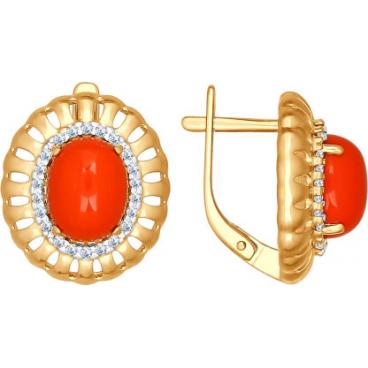 Серебряные серьги SOKOLOV 83020019_s с кораллами, фианитами 1 Серебряные серьги SOKOLOV 83020019_s с кораллами, фианитами 1