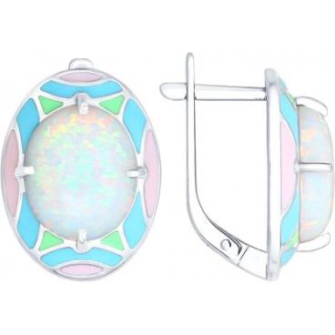 Серебряные серьги SOKOLOV 83020039_s с эмалью, искусственными опалами 1