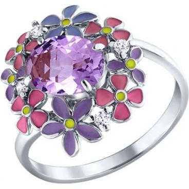 Серебряное кольцо SOKOLOV 92010246_s с эмалью с аметистом, фианитами 1