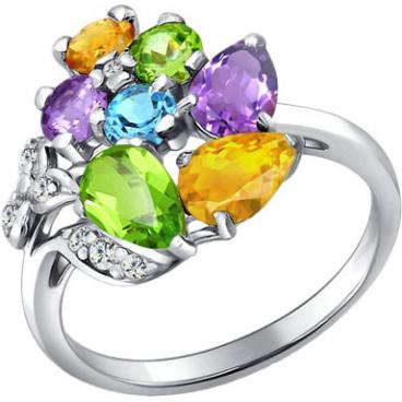 Серебряное кольцо SOKOLOV 92010344_s с аметистами, топазом, фианитами, хризолитами, цитринами 1