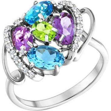 Серебряное кольцо SOKOLOV 92010488_s с аметистами, хризолитом, фианитом, топазами 1
